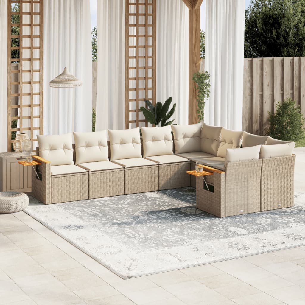 sofasæt til haven 9 dele med hynder polyrattan beige