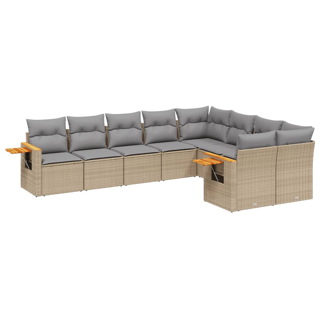 sofasæt til haven 9 dele med hynder polyrattan beige