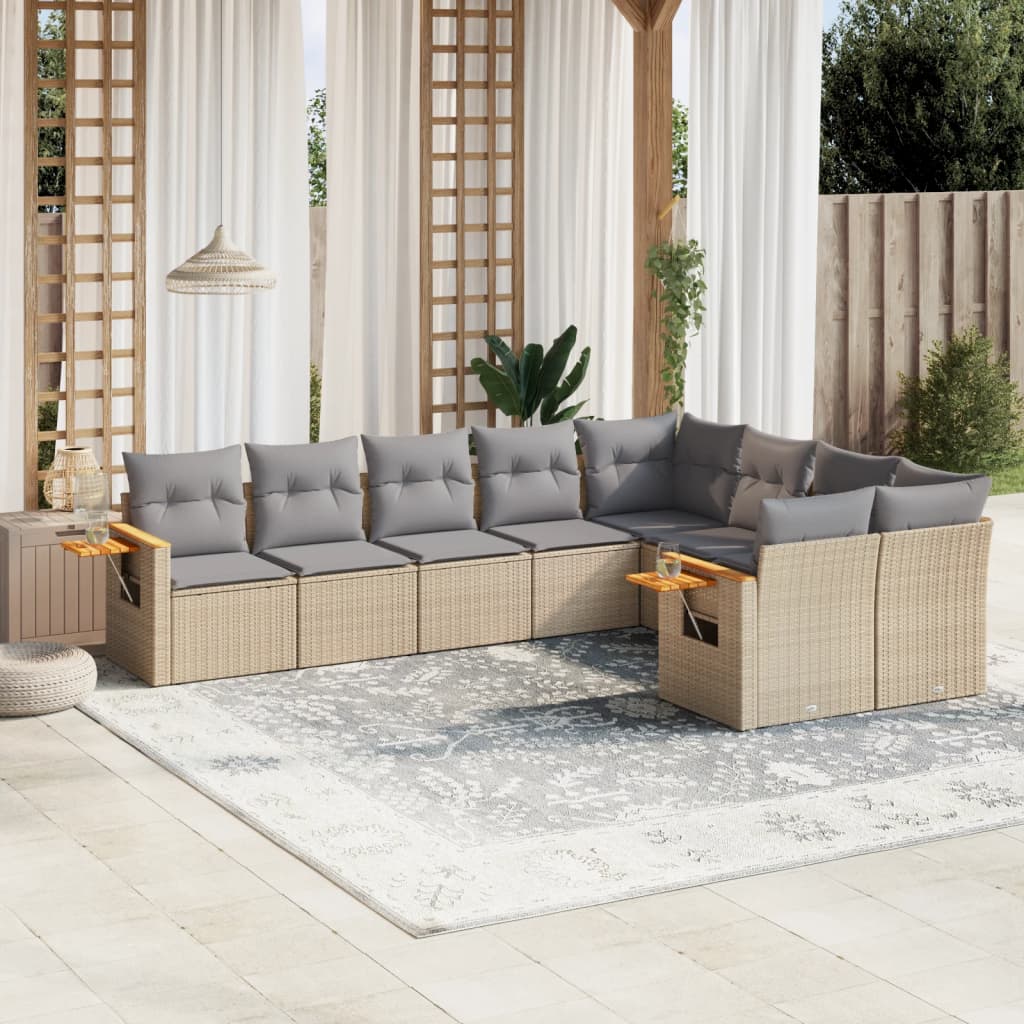 sofasæt til haven 9 dele med hynder polyrattan beige