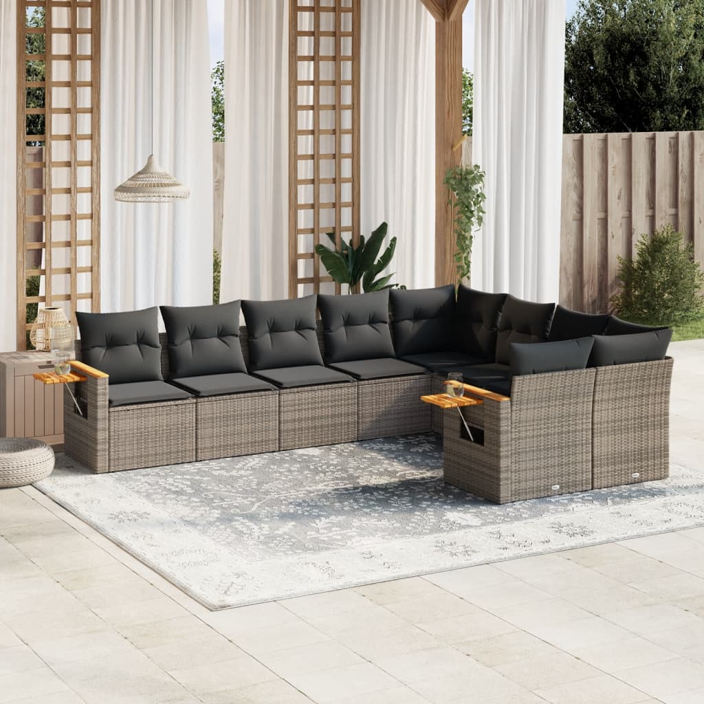 sofasæt til haven 9 dele med hynder polyrattan grå