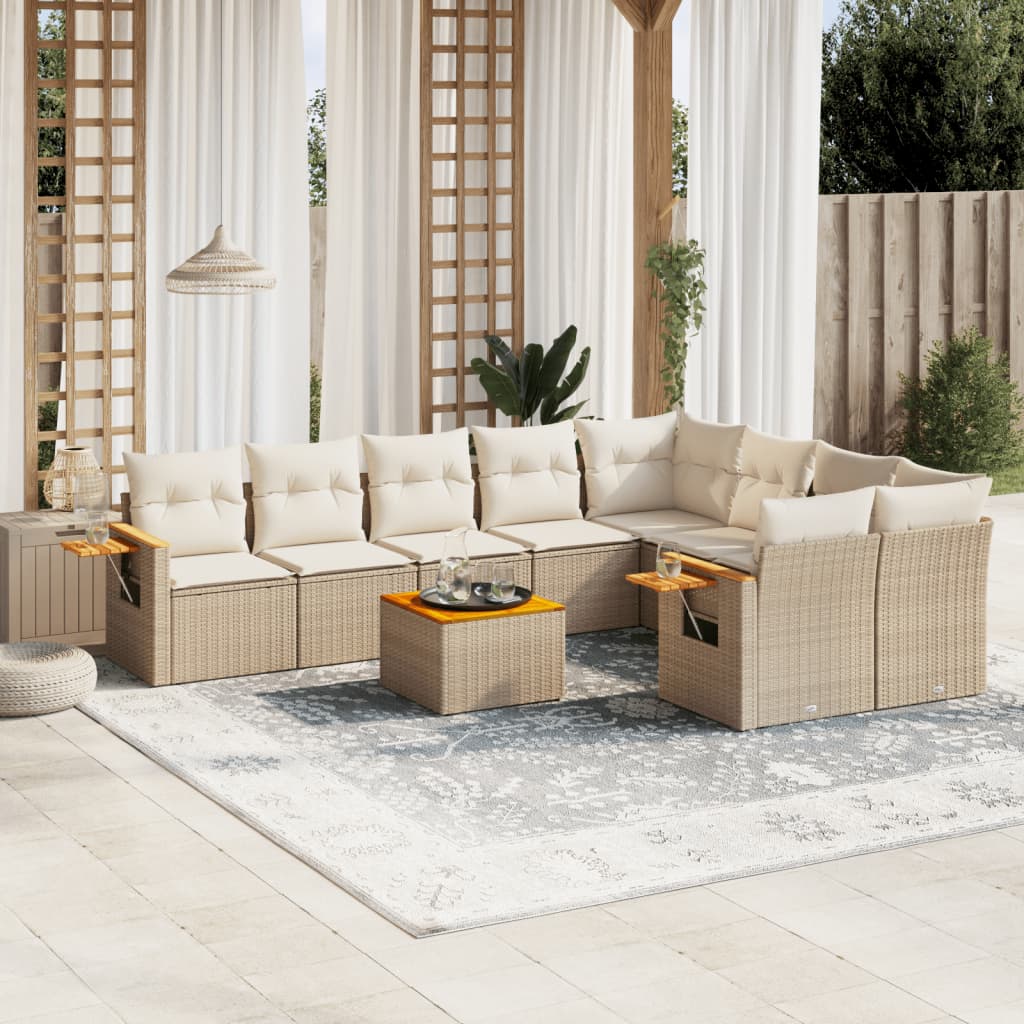 sofasæt til haven 10 dele med hynder polyrattan beige