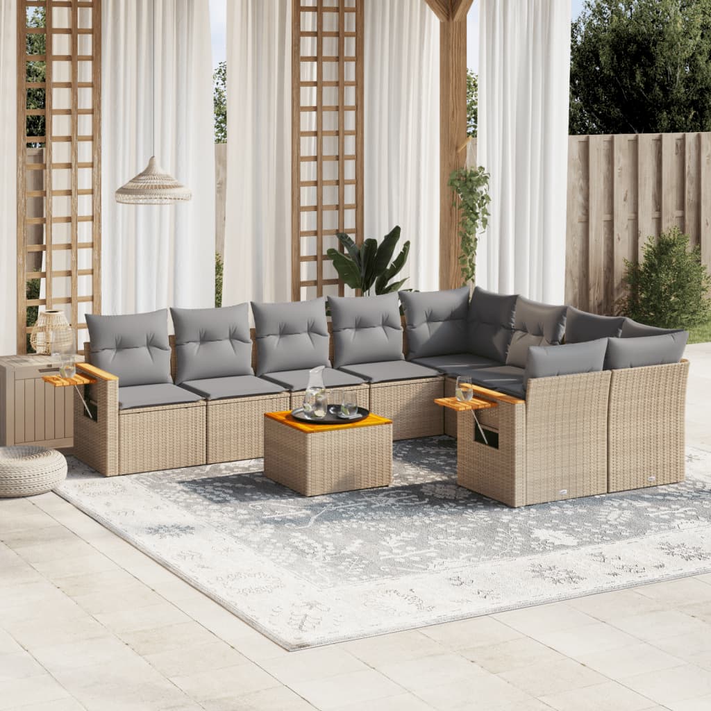 sofasæt til haven 10 dele med hynder polyrattan beige