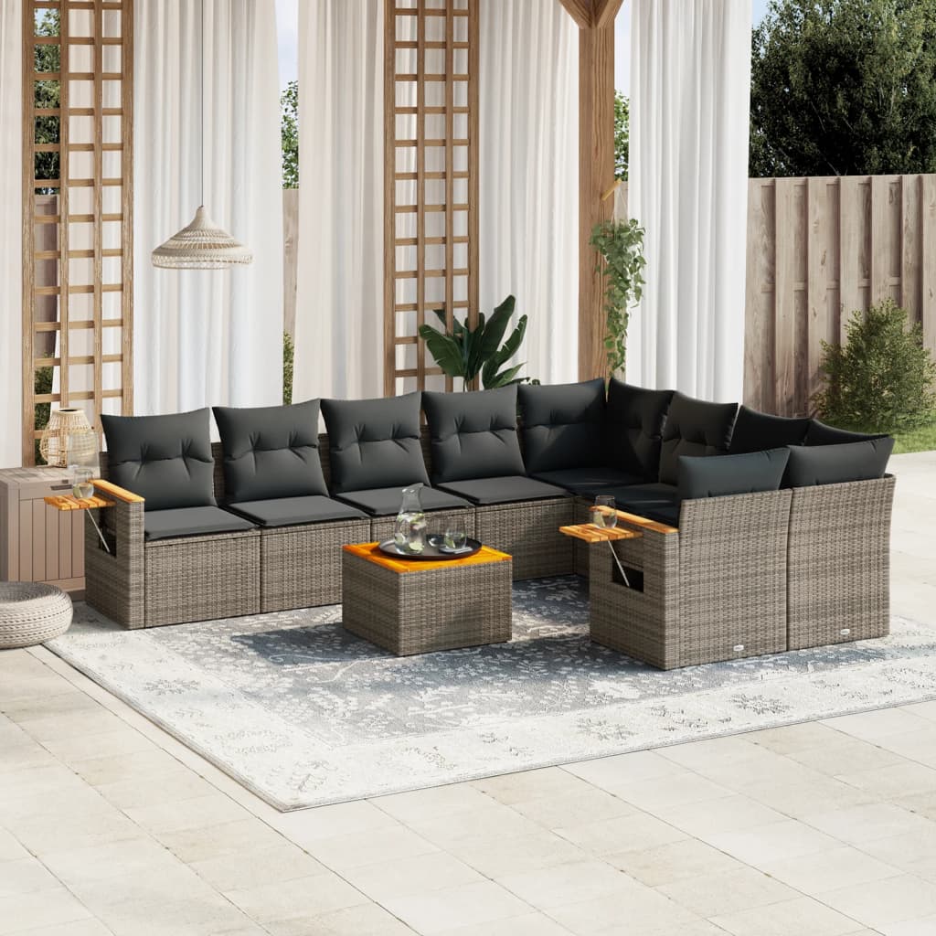 sofasæt til haven 10 dele med hynder polyrattan grå