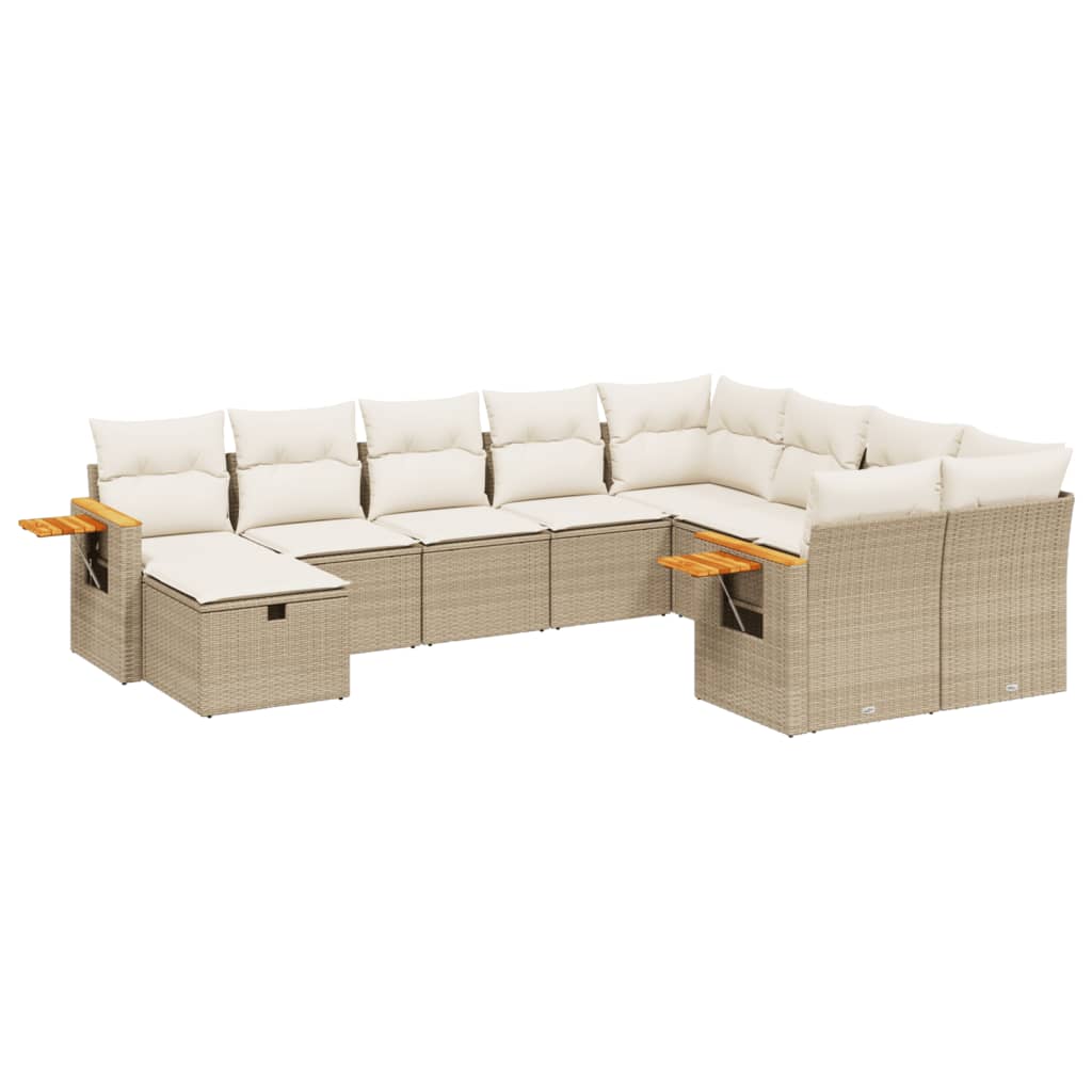sofasæt til haven 10 dele med hynder polyrattan beige