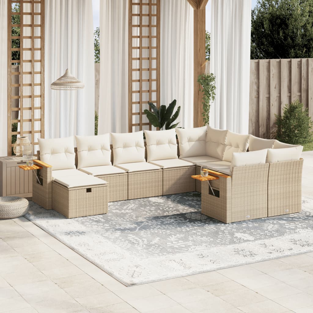 sofasæt til haven 10 dele med hynder polyrattan beige