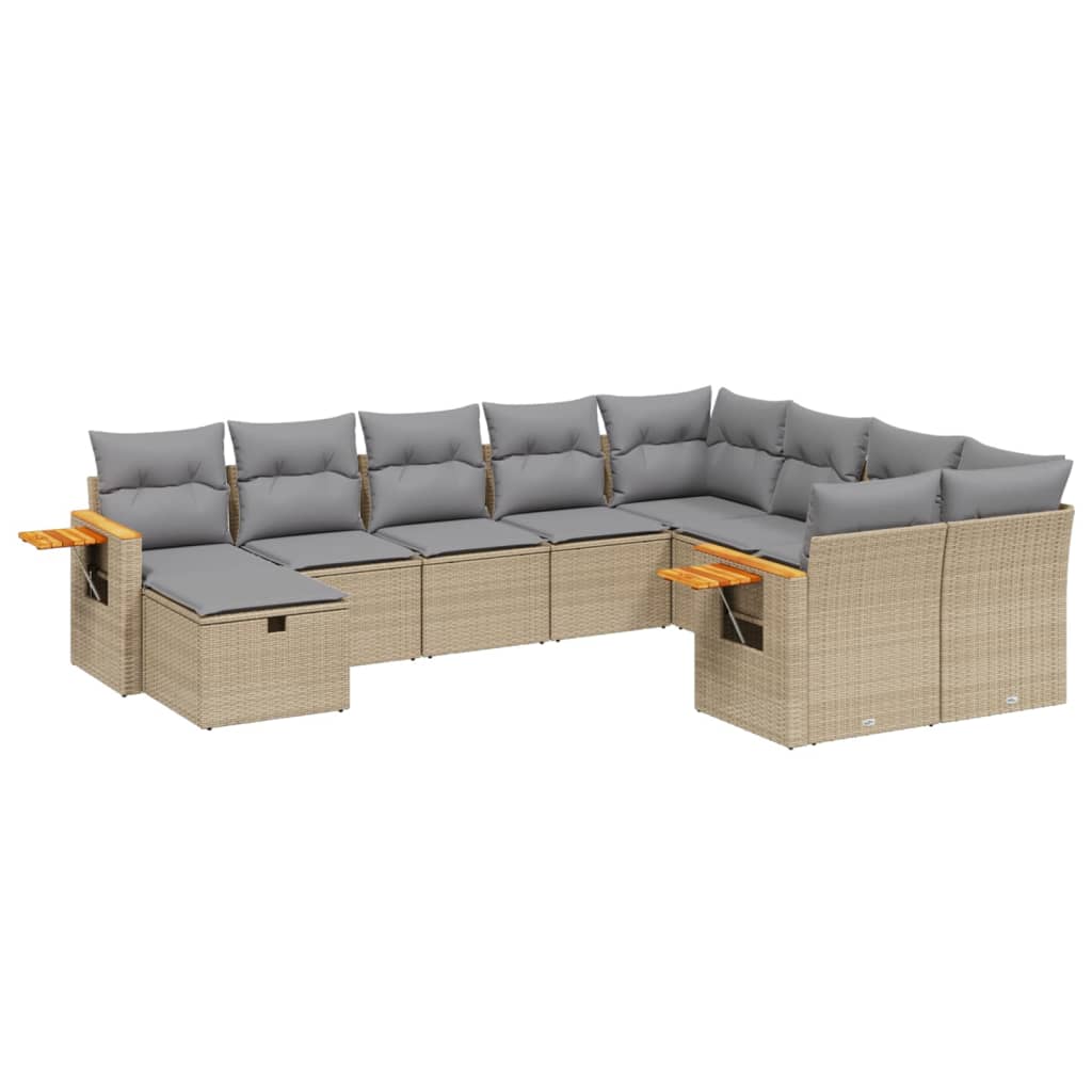 sofasæt til haven 10 dele med hynder polyrattan beige