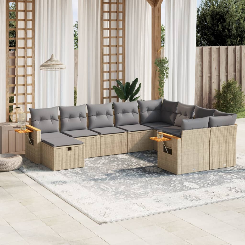 sofasæt til haven 10 dele med hynder polyrattan beige