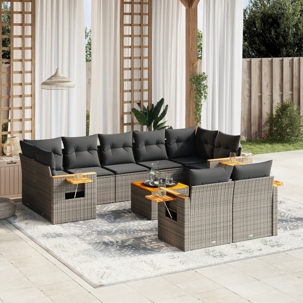 sofasæt til haven 10 dele med hynder polyrattan grå