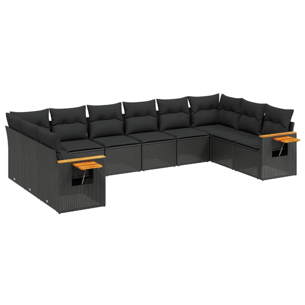 sofasæt til haven 10 dele med hynder polyrattan sort