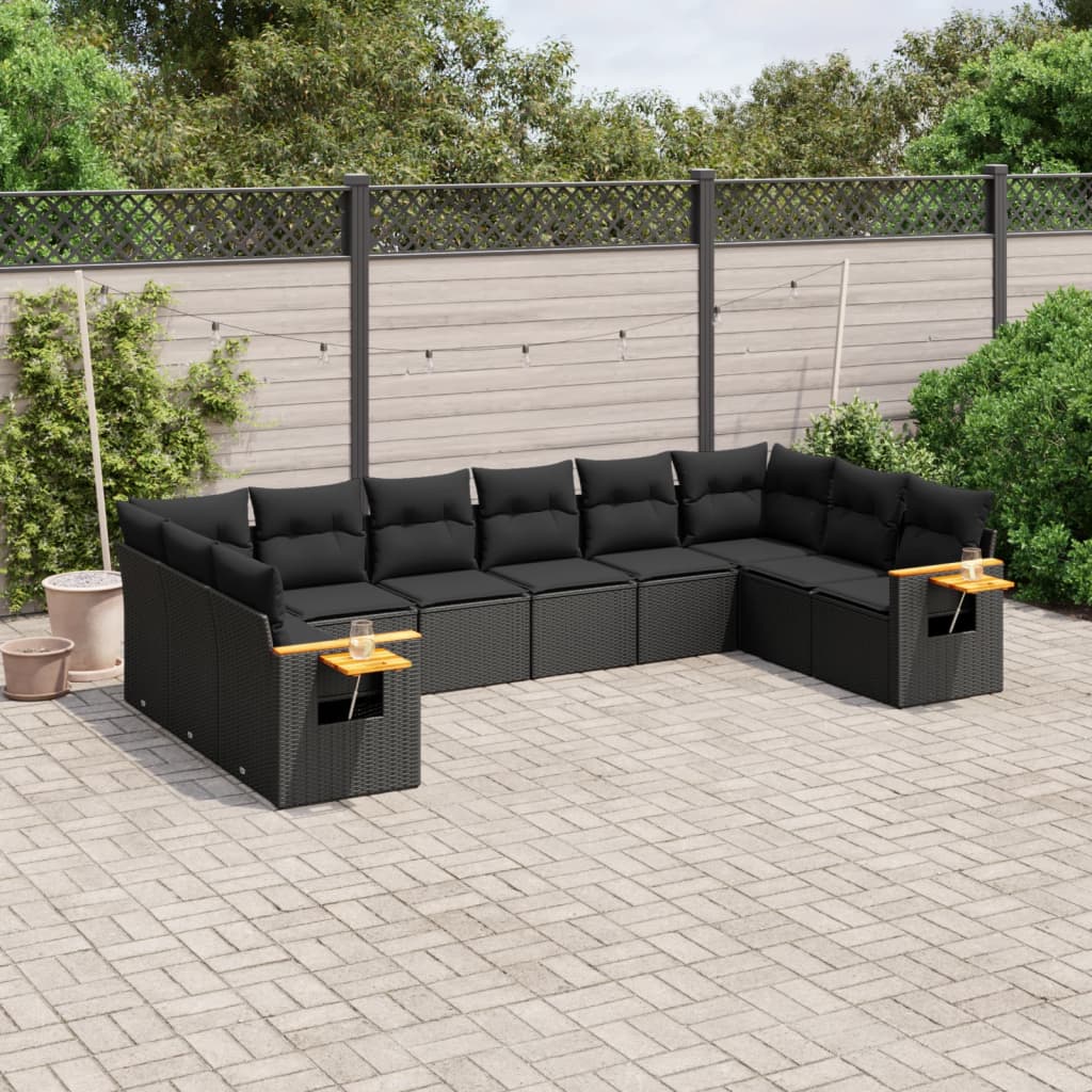 sofasæt til haven 10 dele med hynder polyrattan sort
