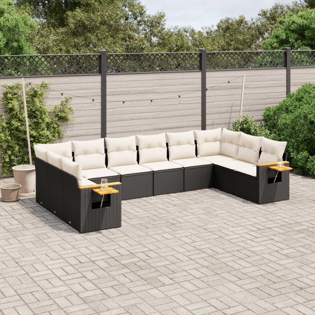 sofasæt til haven 10 dele med hynder polyrattan sort