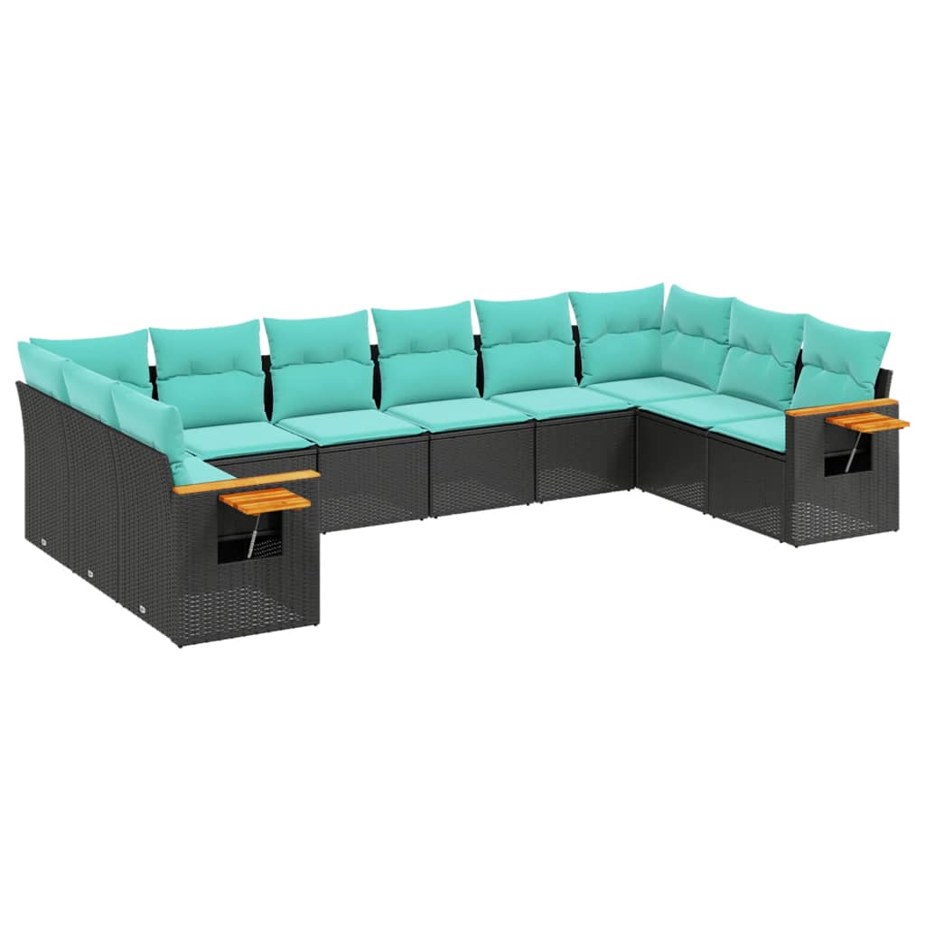 sofasæt til haven 10 dele med hynder polyrattan sort