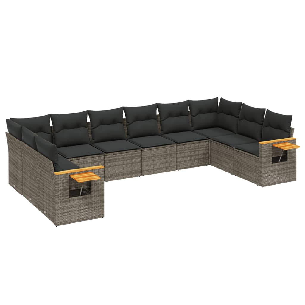 sofasæt til haven 10 dele med hynder polyrattan grå