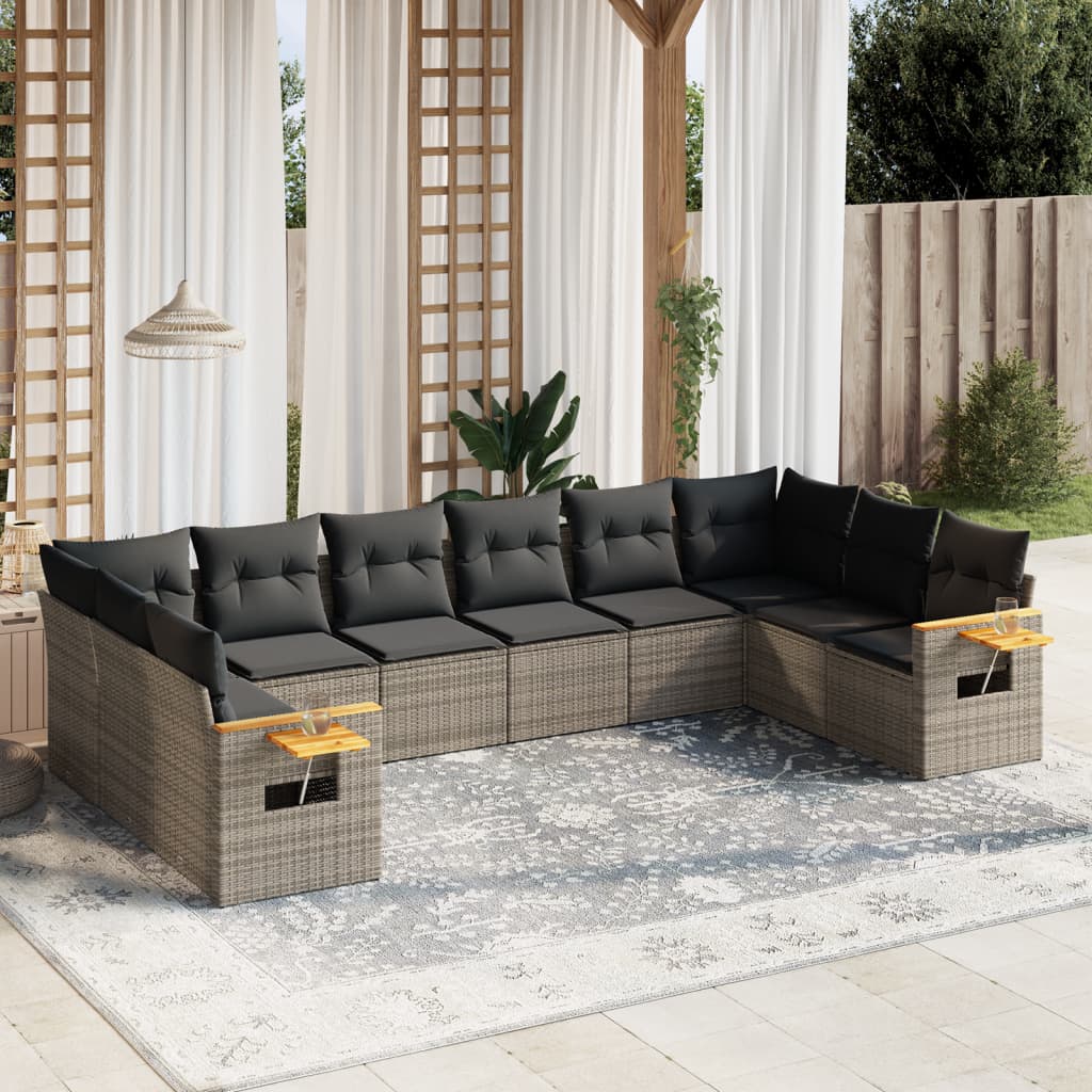 sofasæt til haven 10 dele med hynder polyrattan grå