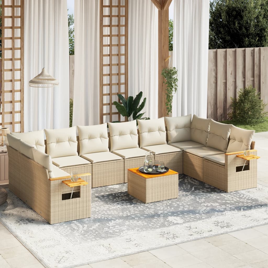 sofasæt til haven 11 dele med hynder polyrattan beige