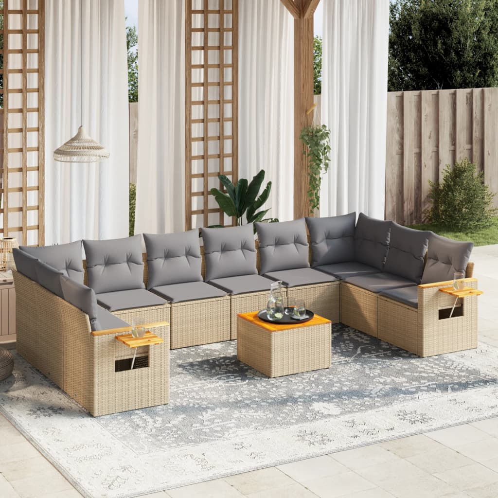 sofasæt til haven 11 dele med hynder polyrattan beige