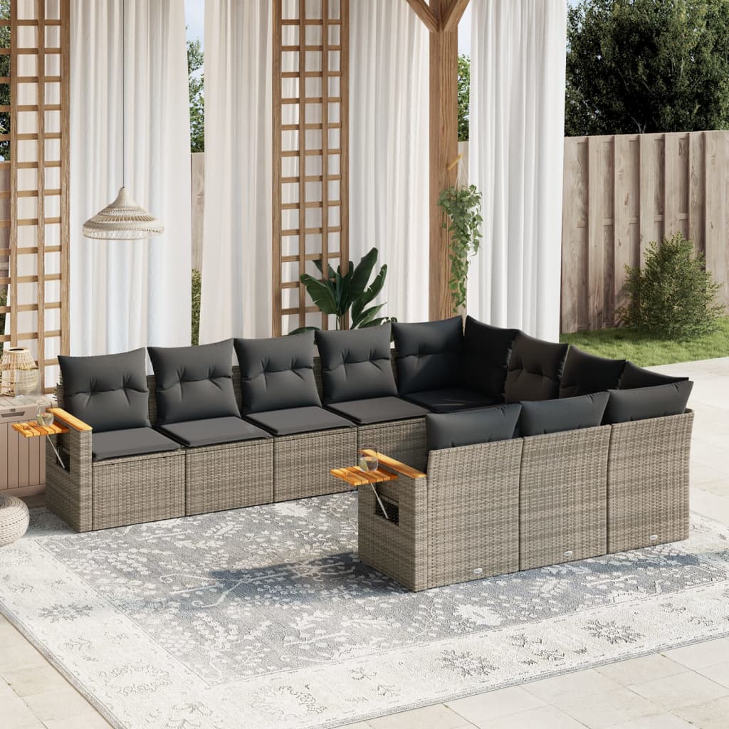 sofasæt til haven 10 dele med hynder polyrattan grå