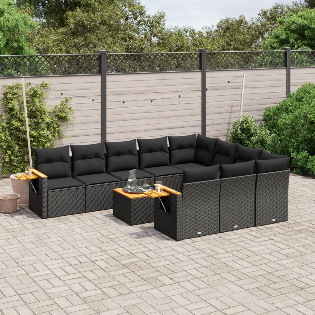 sofasæt til haven 11 dele med hynder polyrattan sort