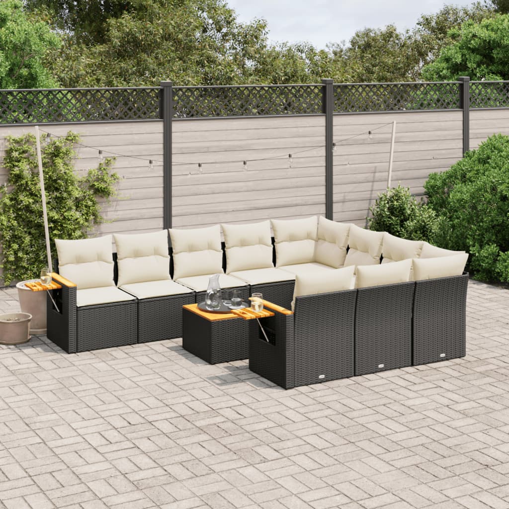 sofasæt til haven 11 dele med hynder polyrattan sort