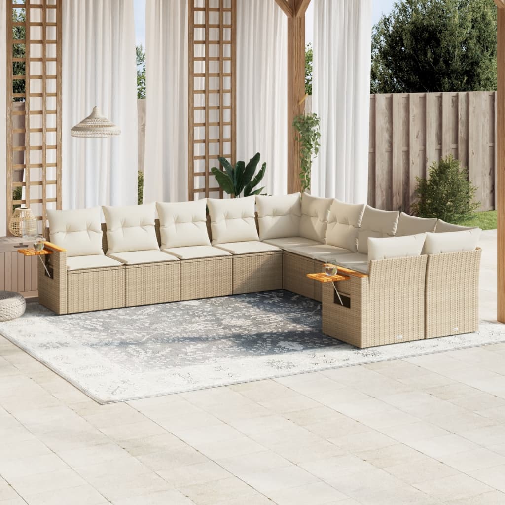 sofasæt til haven 10 dele med hynder polyrattan beige
