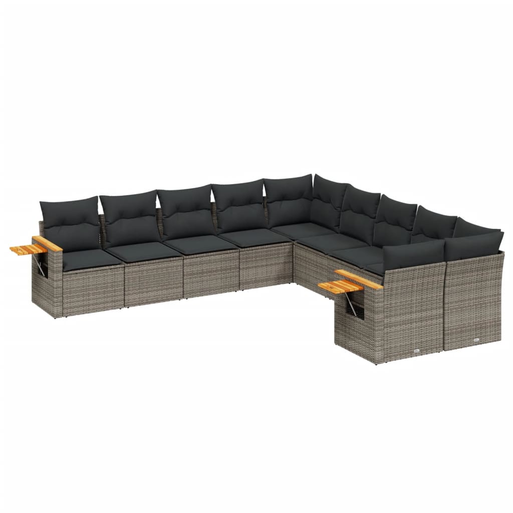 sofasæt til haven 10 dele med hynder polyrattan grå