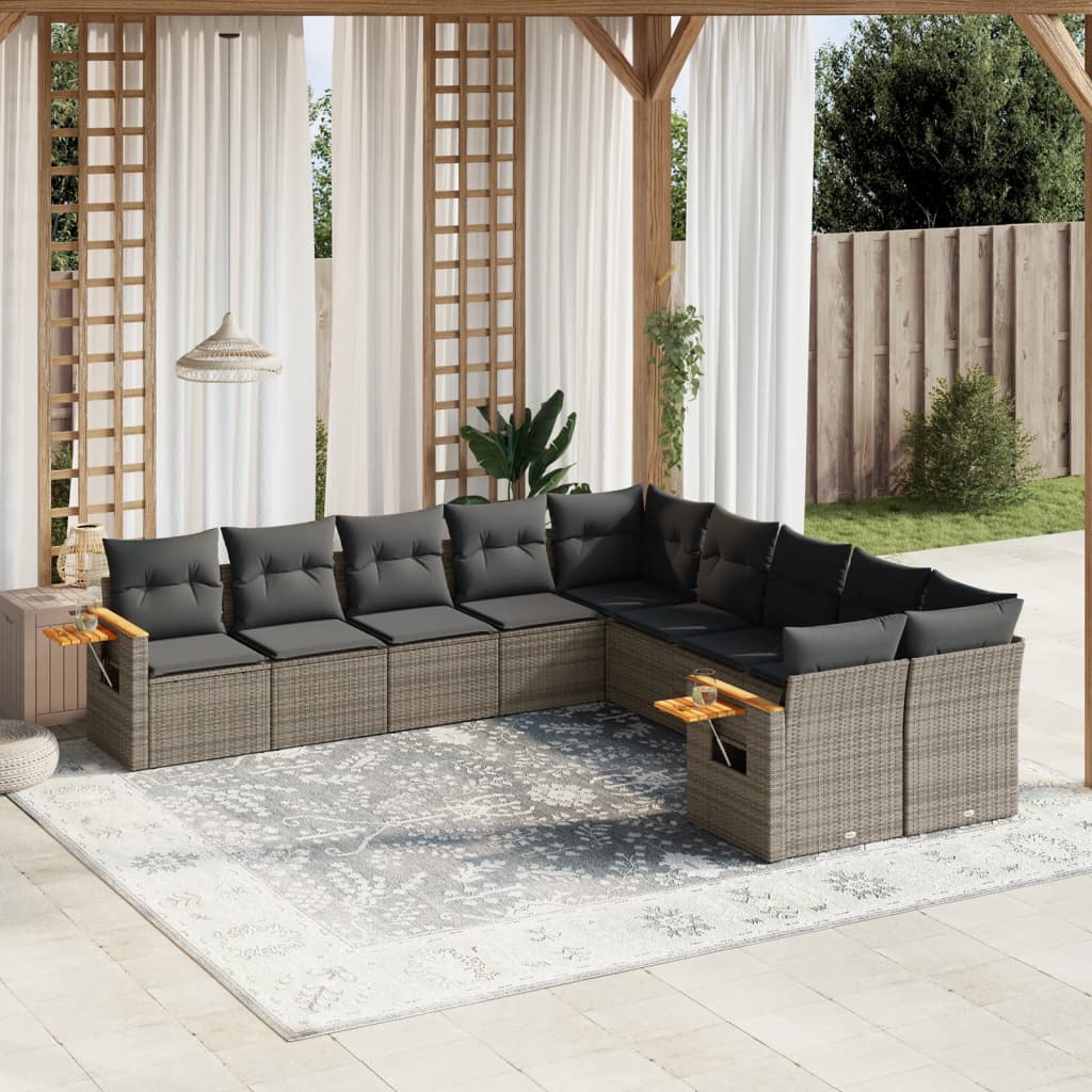 sofasæt til haven 10 dele med hynder polyrattan grå