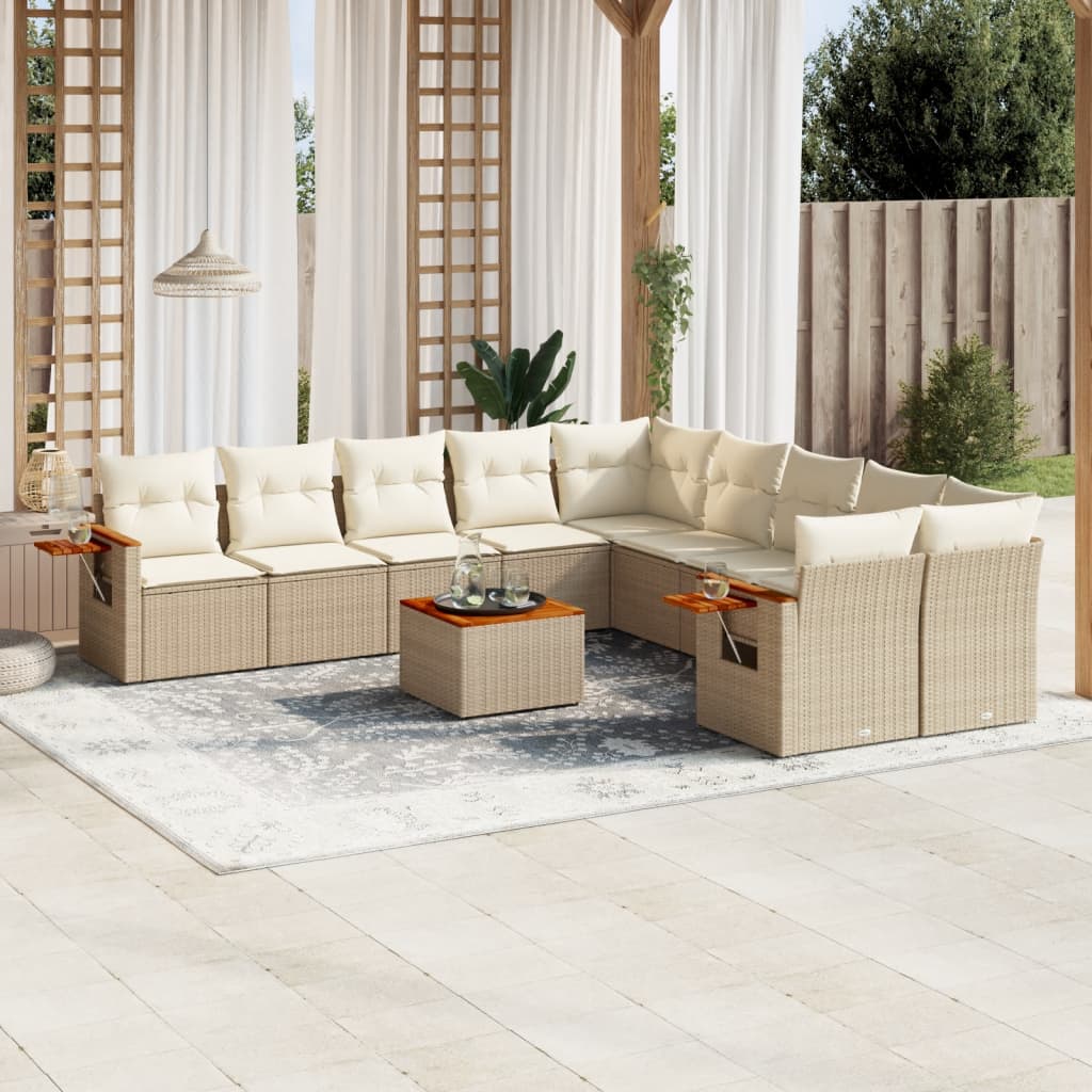 sofasæt til haven 11 dele med hynder polyrattan beige