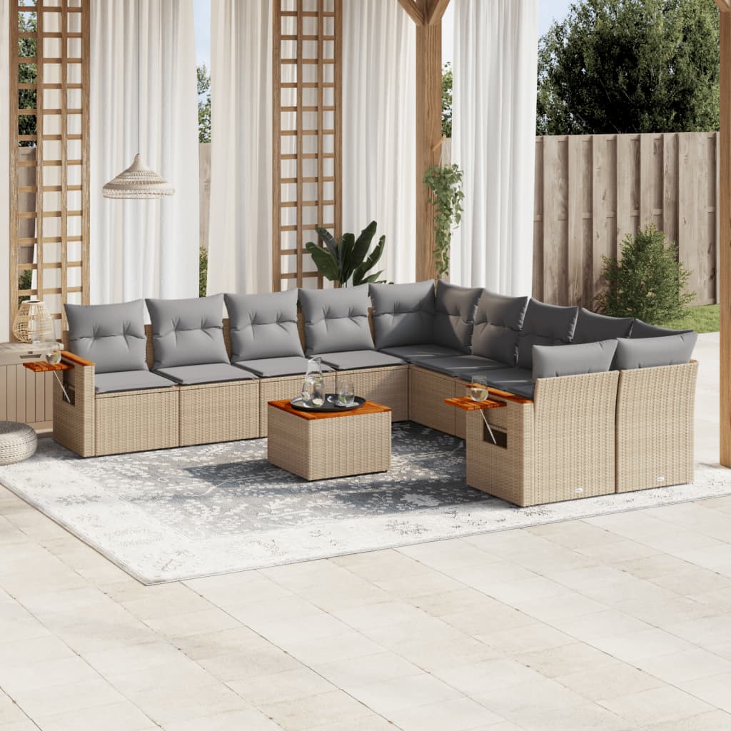 sofasæt til haven 11 dele med hynder polyrattan beige
