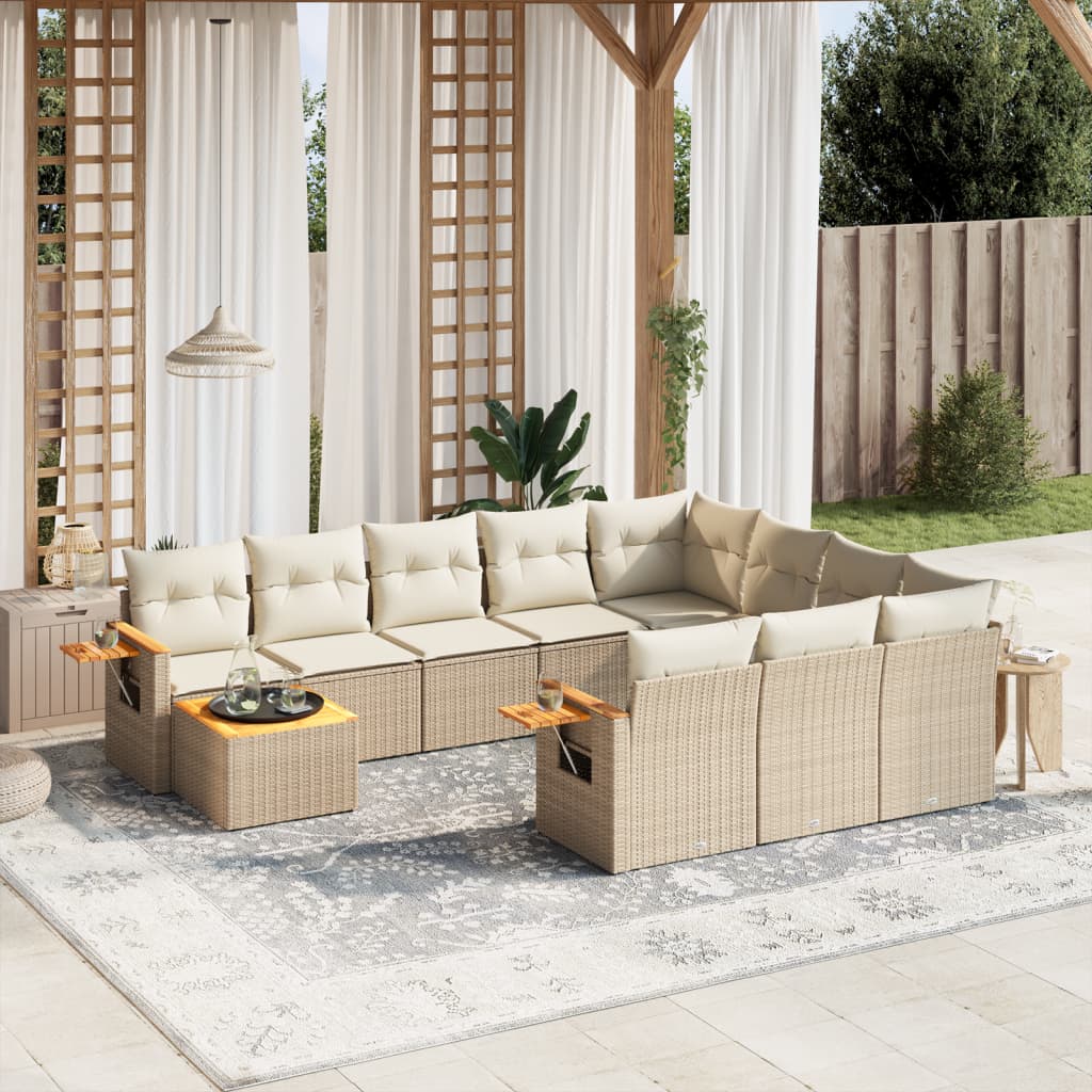 sofasæt til haven 11 dele med hynder polyrattan beige