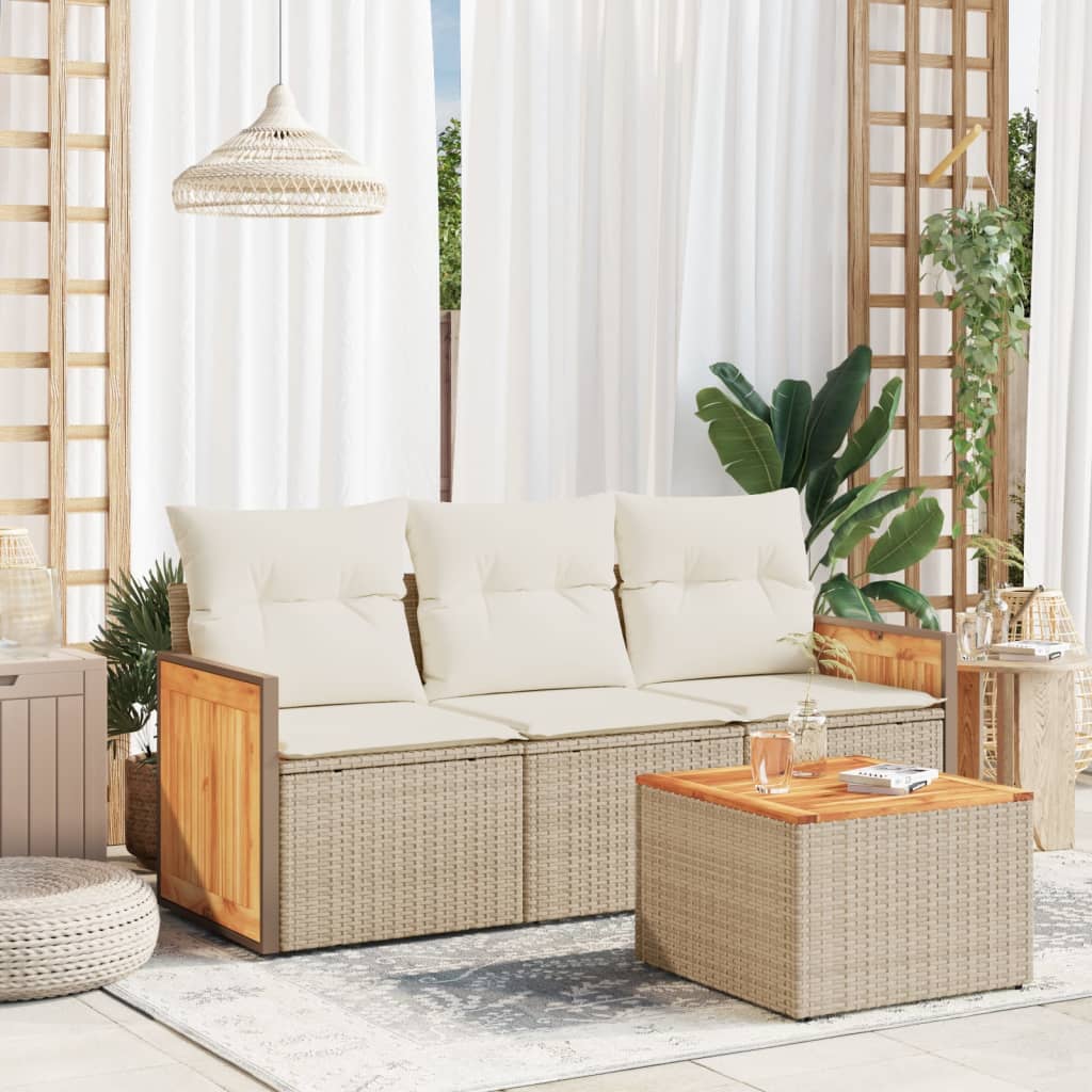 sofasæt til haven 4 dele med hynder polyrattan beige