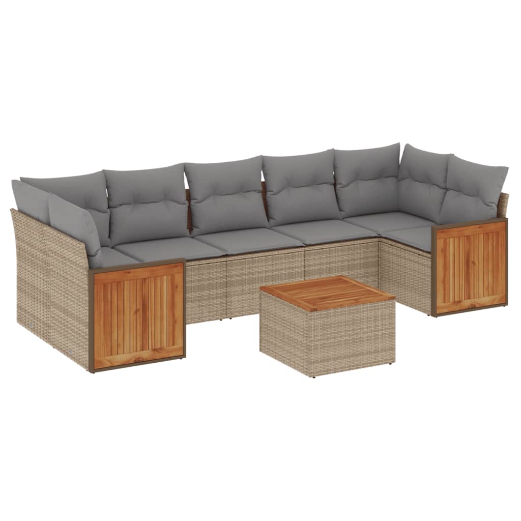 sofasæt til haven 8 dele med hynder polyrattan beige