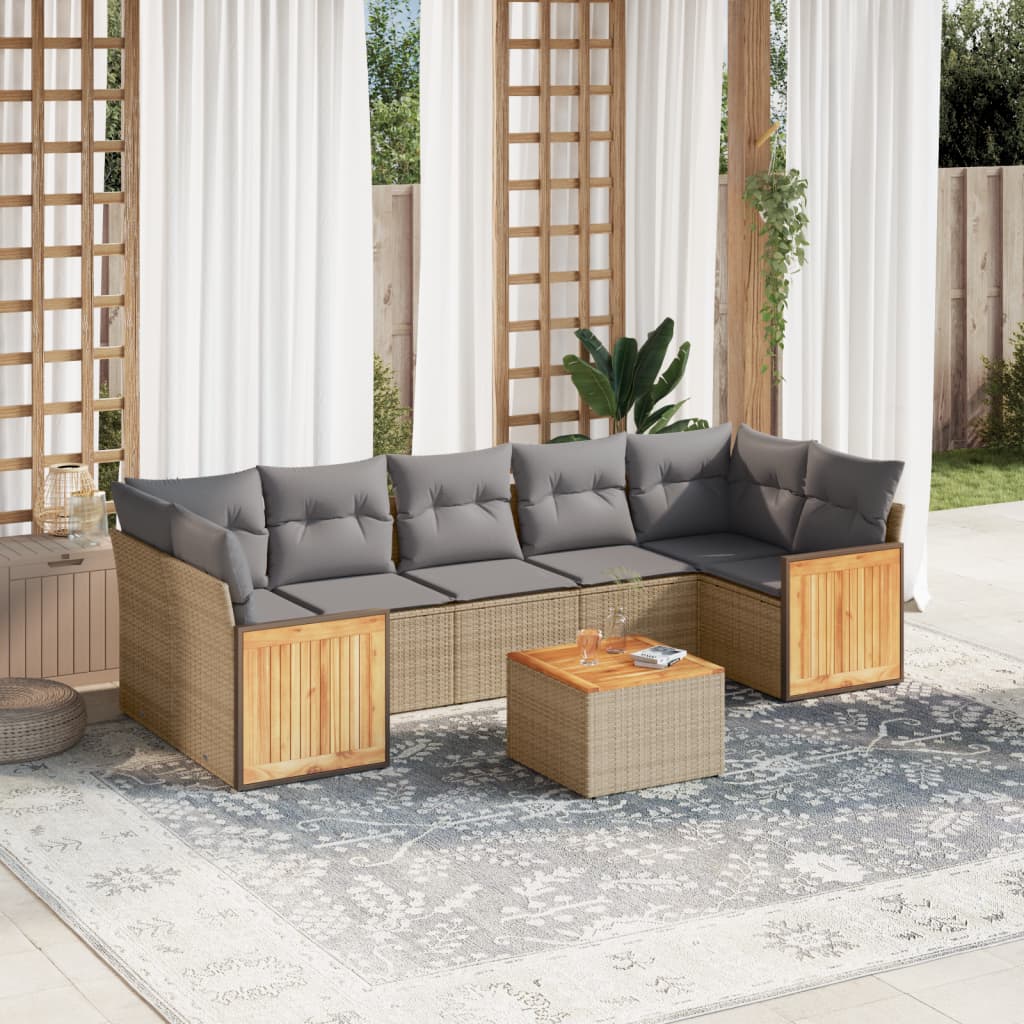 sofasæt til haven 8 dele med hynder polyrattan beige