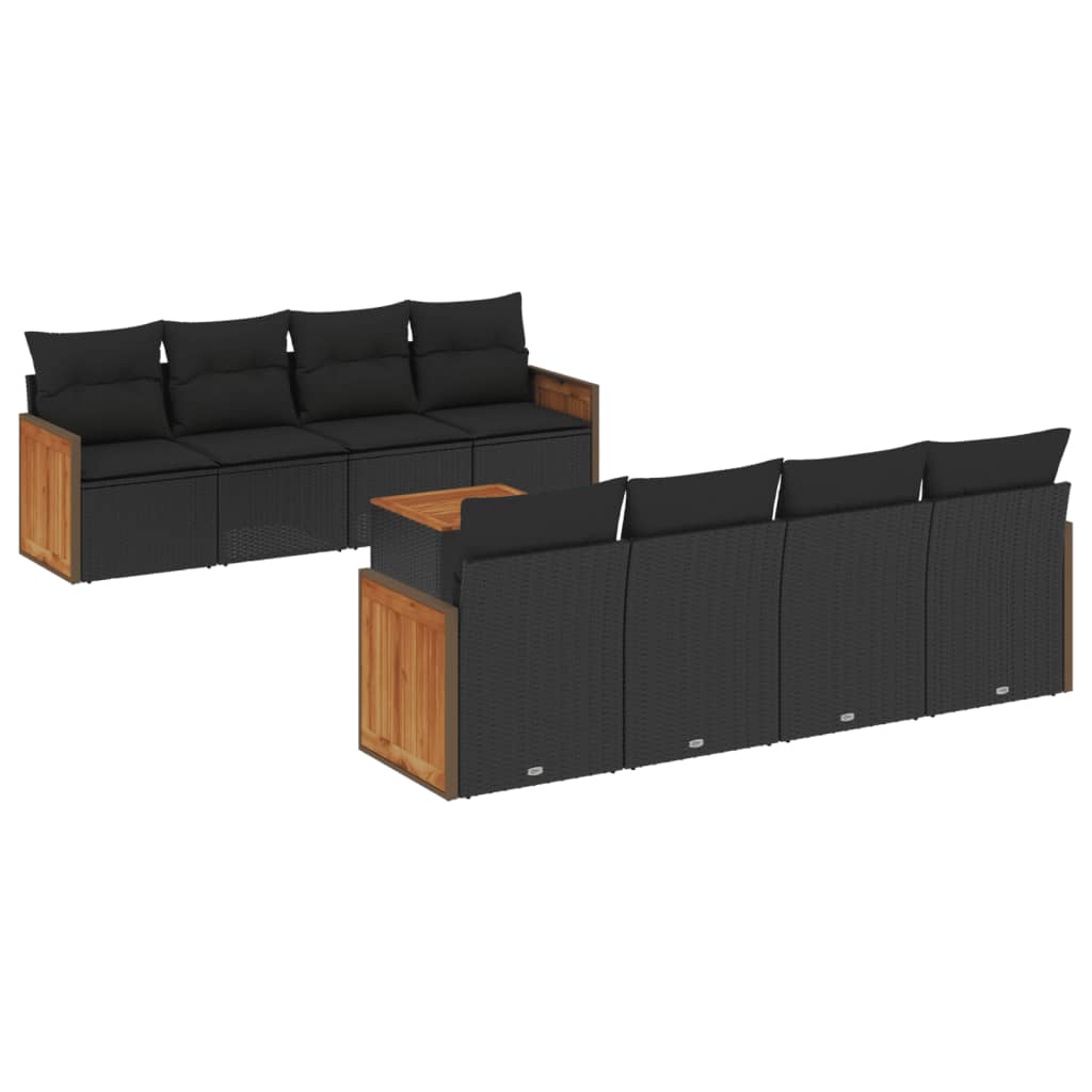 sofasæt til haven 9 dele med hynder polyrattan sort