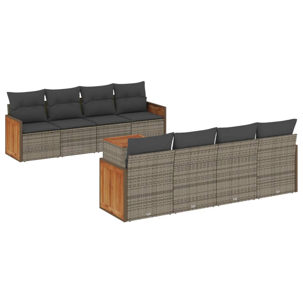 sofasæt til haven 9 dele med hynder polyrattan grå