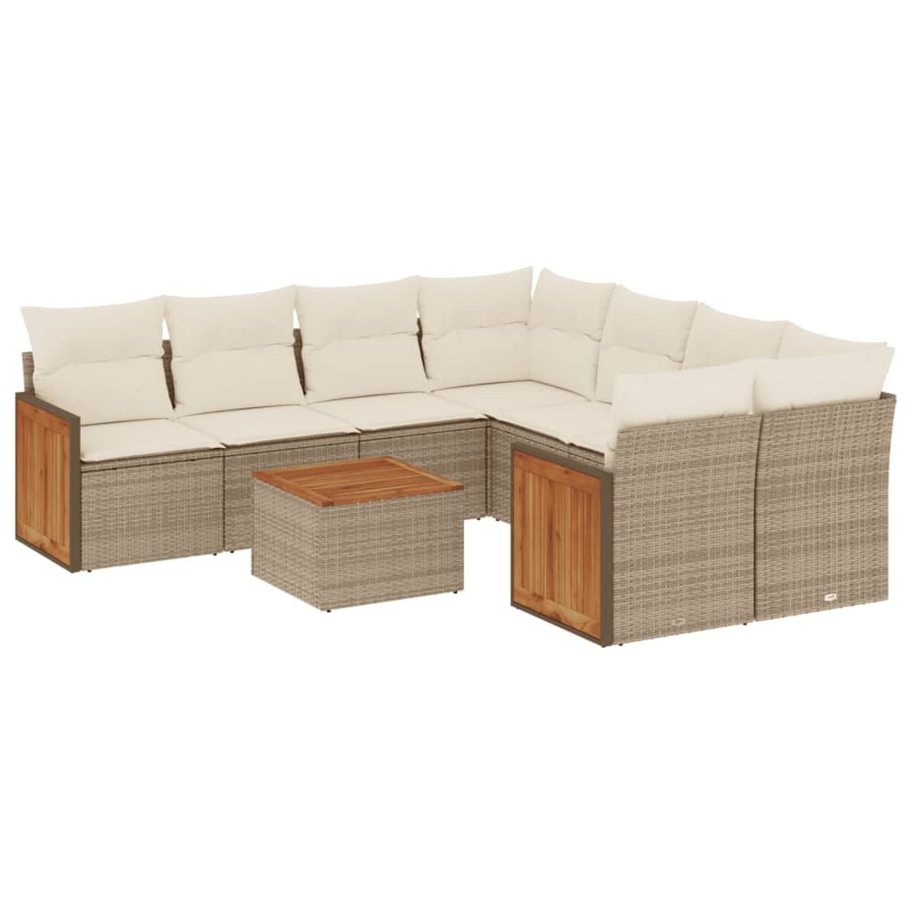 sofasæt til haven 9 dele med hynder polyrattan beige