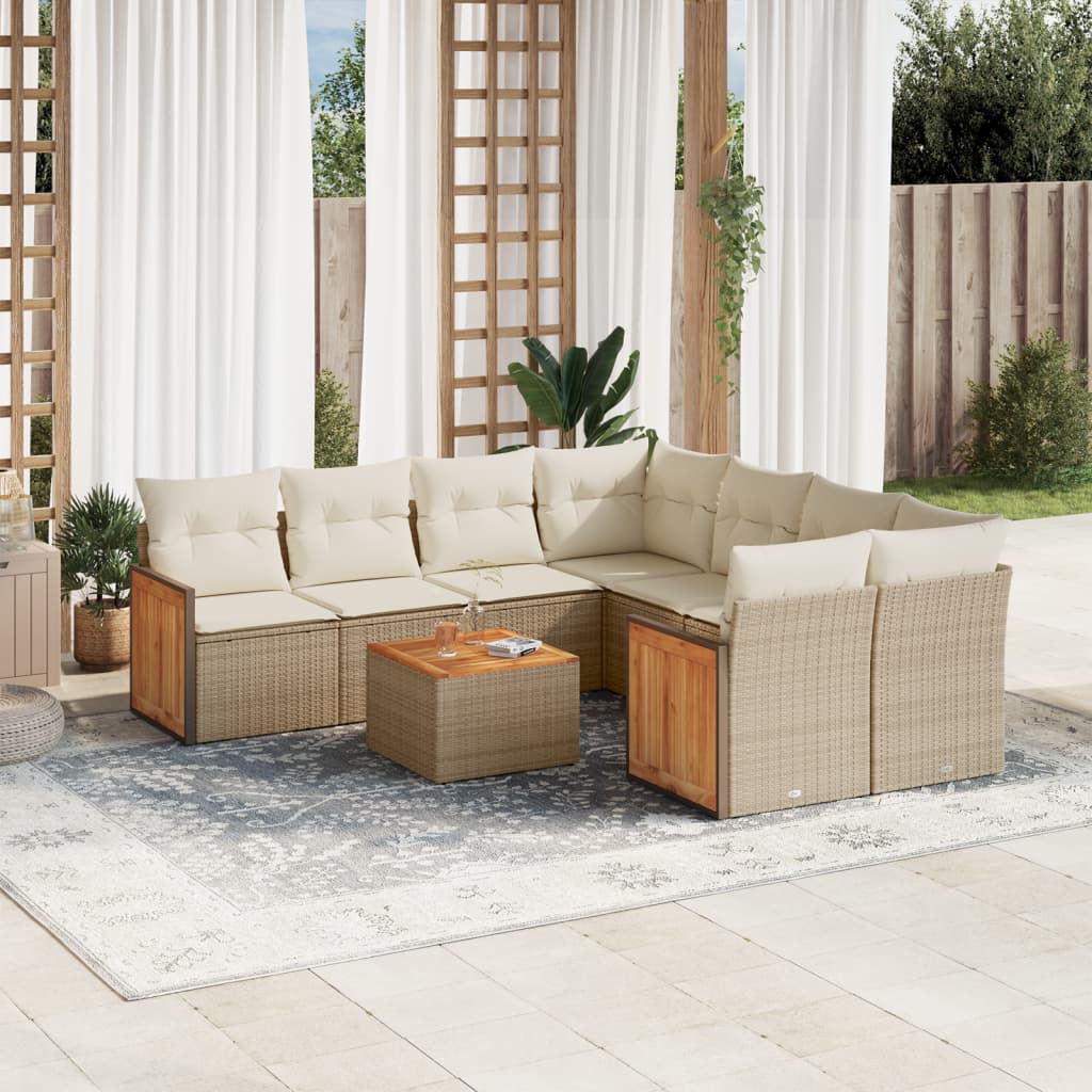 sofasæt til haven 9 dele med hynder polyrattan beige