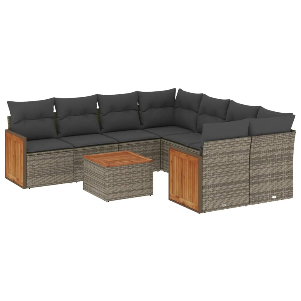 sofasæt til haven 9 dele med hynder polyrattan grå