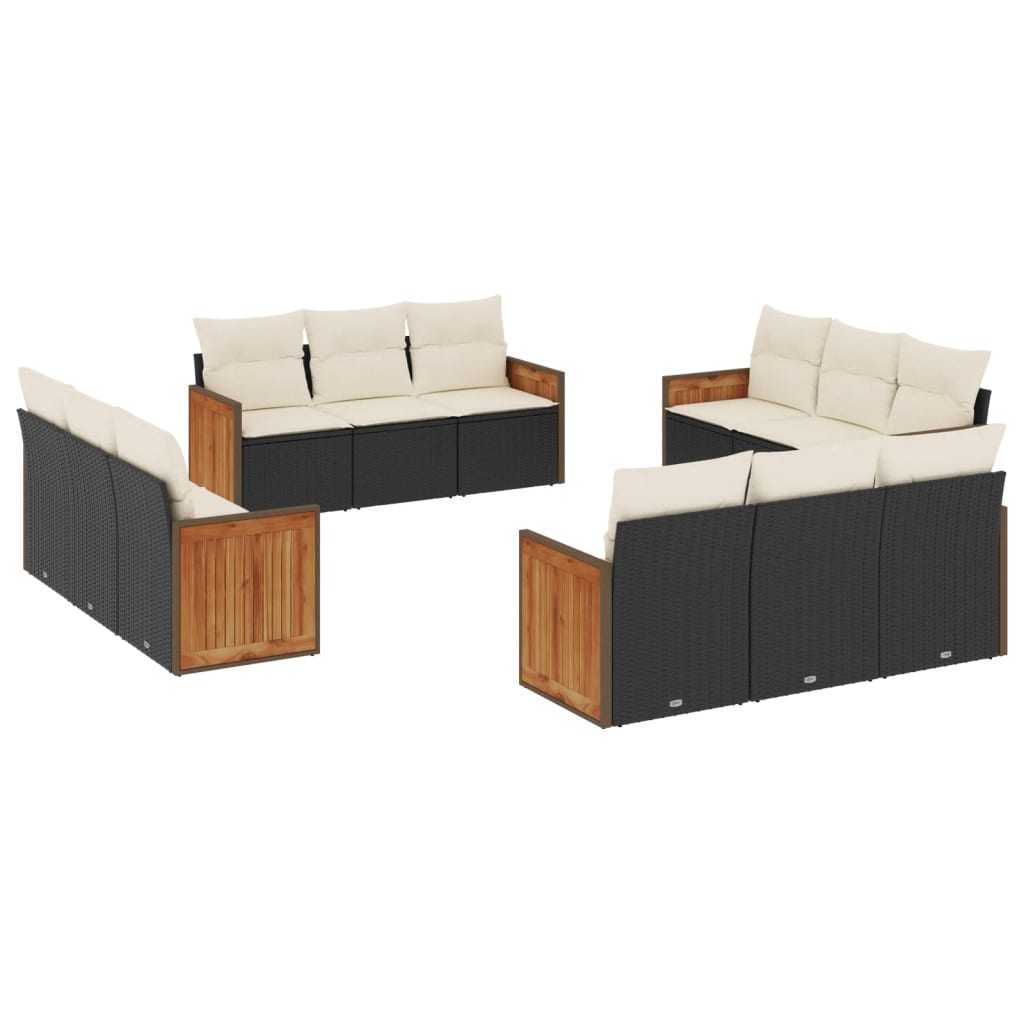 sofasæt til haven 12 dele med hynder polyrattan sort