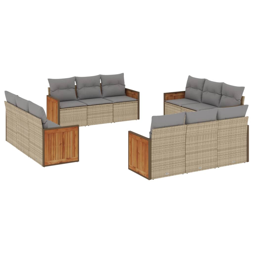 sofasæt til haven 12 dele med hynder polyrattan beige
