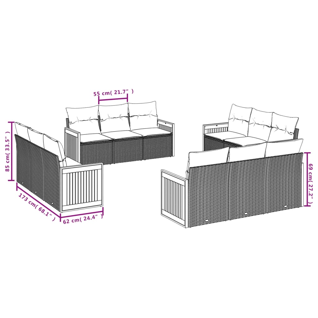 sofasæt til haven 12 dele med hynder polyrattan beige