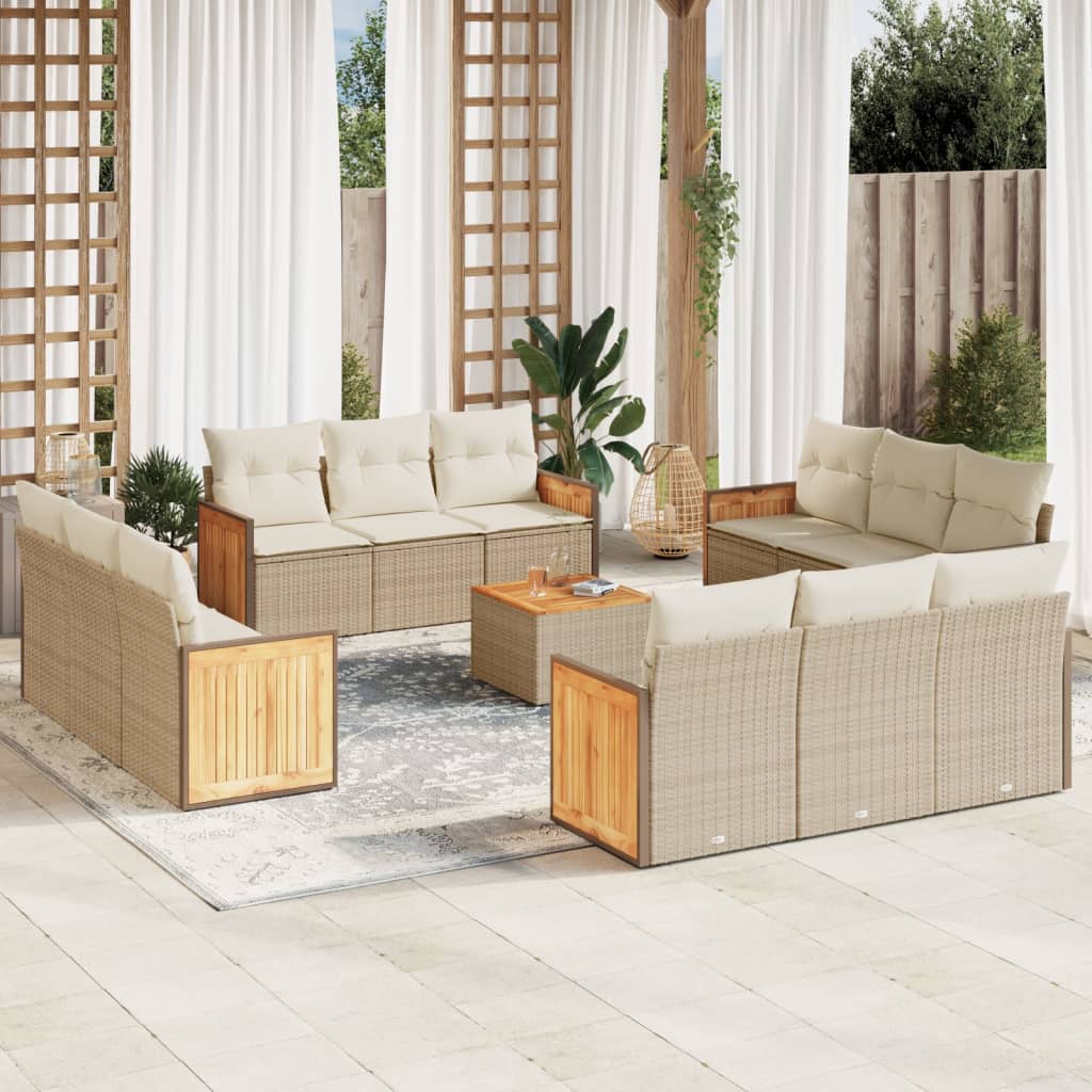sofasæt til haven 13 dele med hynder polyrattan beige