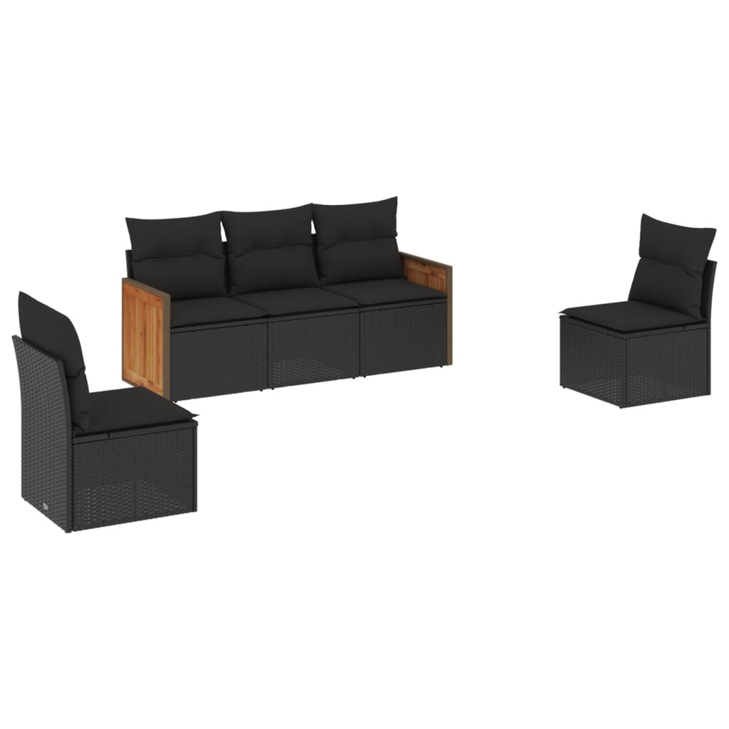 sofasæt til haven 5 dele med hynder polyrattan sort