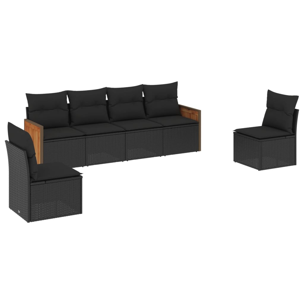 sofasæt til haven 6 dele med hynder polyrattan sort