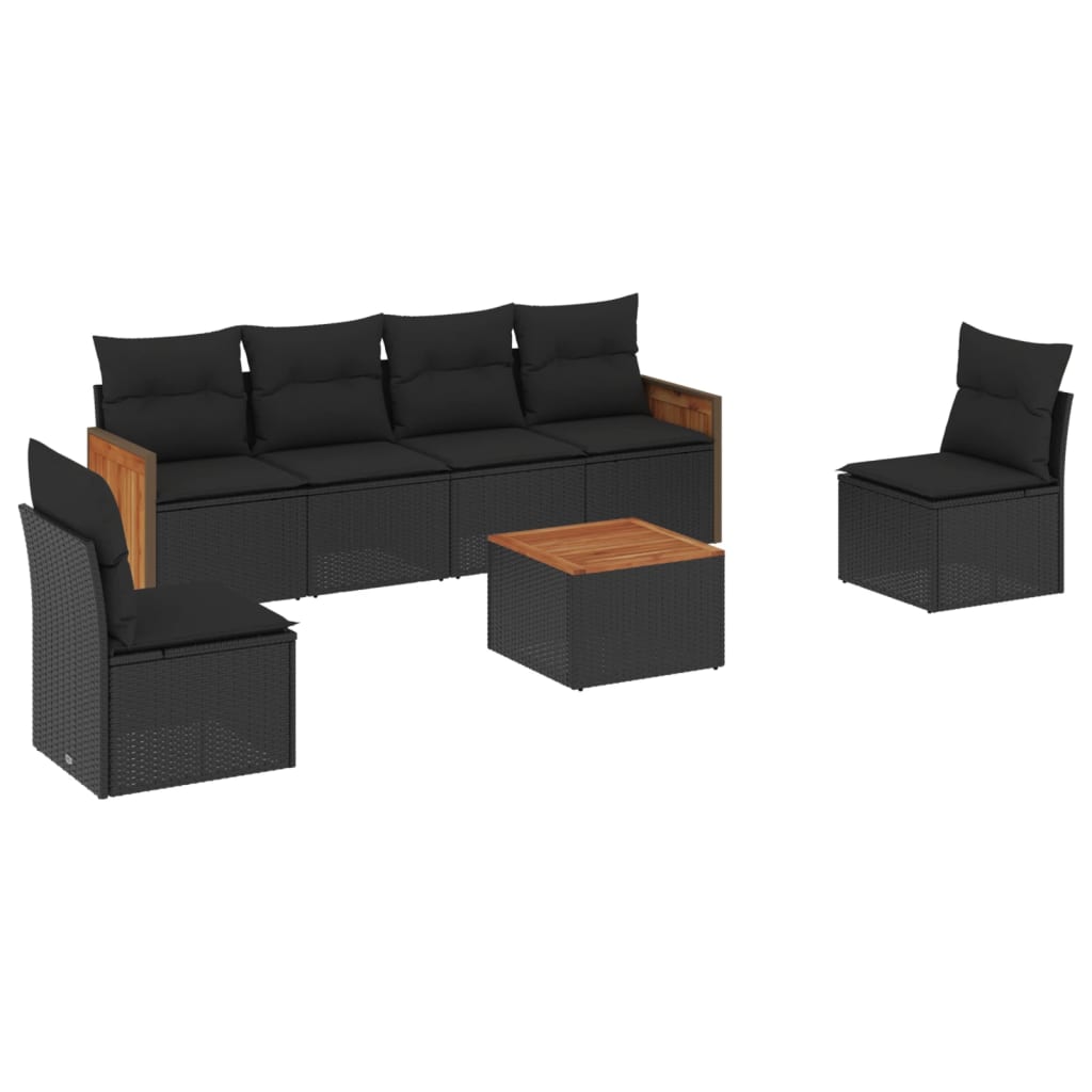 sofasæt til haven 7 dele med hynder polyrattan sort