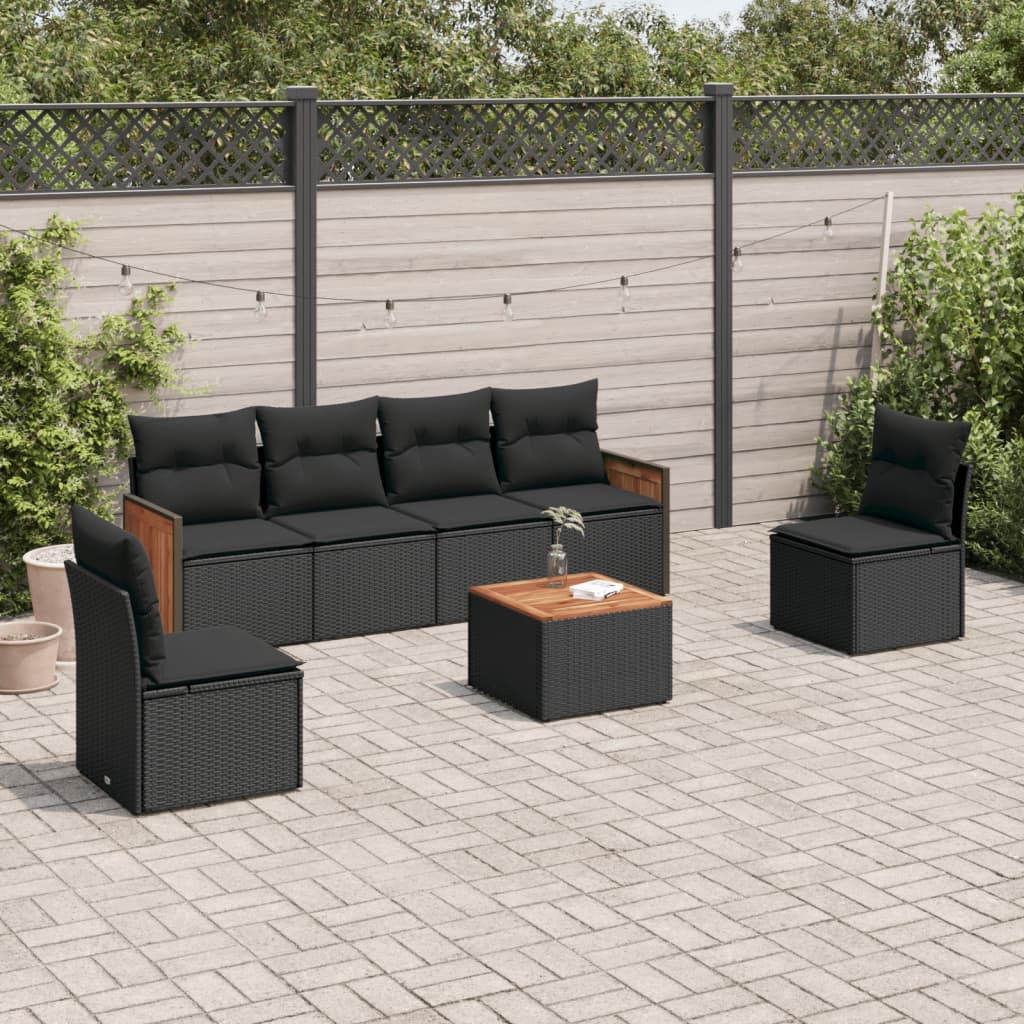 sofasæt til haven 7 dele med hynder polyrattan sort