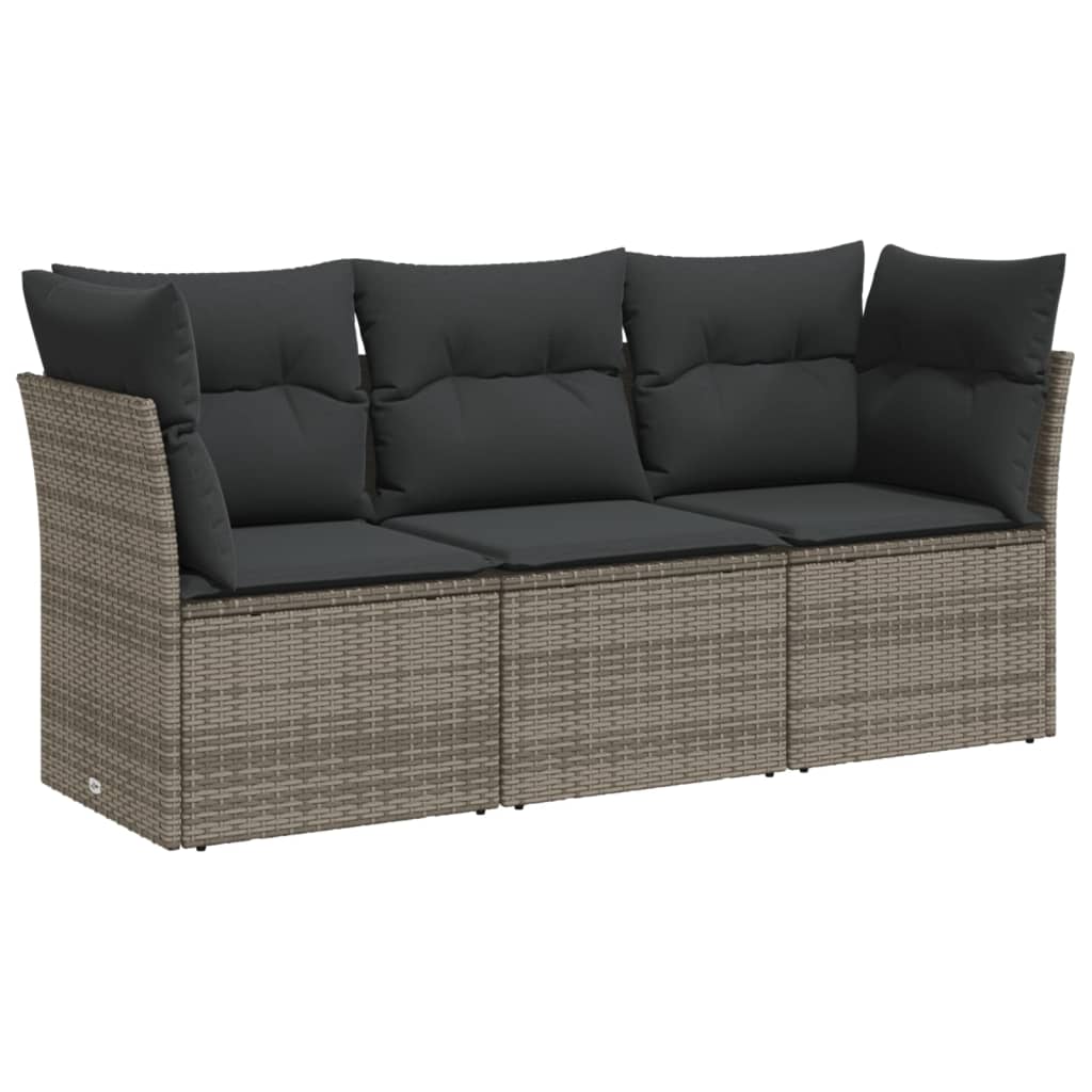 havesofasæt 3 dele med hynder polyrattan grå