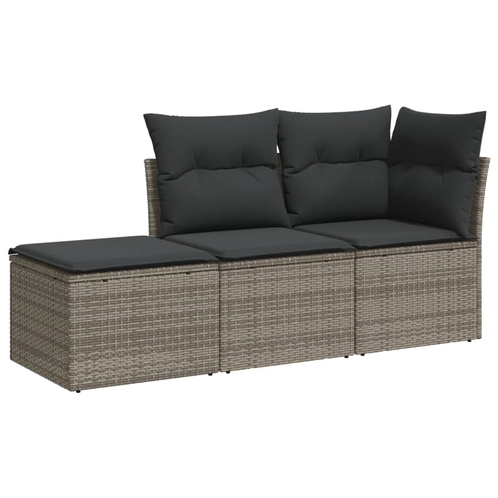 havesofasæt 3 dele med hynder polyrattan grå