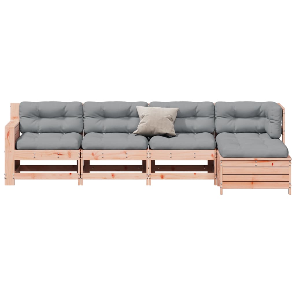 loungesæt til haven 5 dele med hynder massivt træ douglasgran