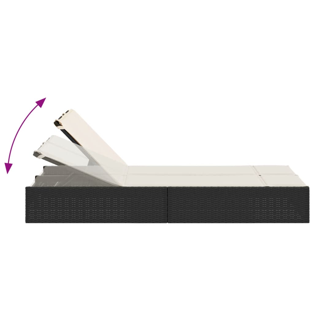 dobbelt loungesofa med hynder polyrattan sort