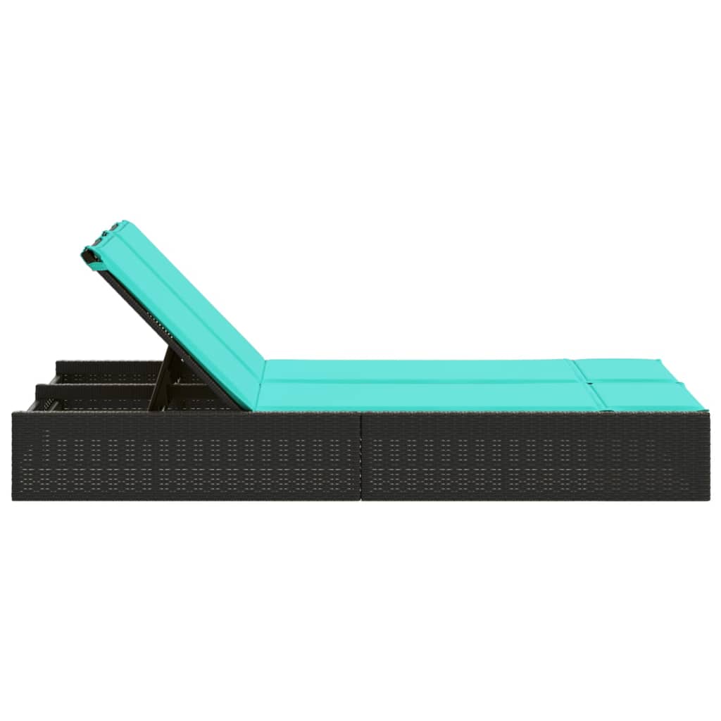 dobbelt liggestol med hynder sort polyrattan